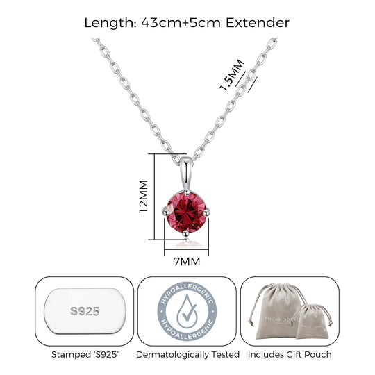 Sterling Silver Red Necklace Created with Zircondia® Crystals - Philip Jones Jewellery