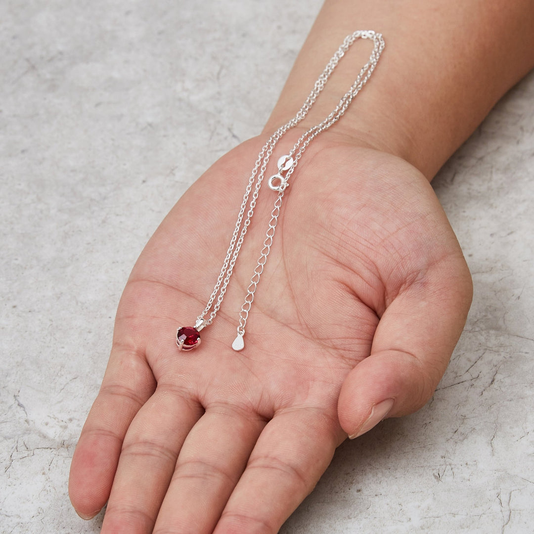Sterling Silver Red Necklace Created with Zircondia® Crystals - Philip Jones Jewellery