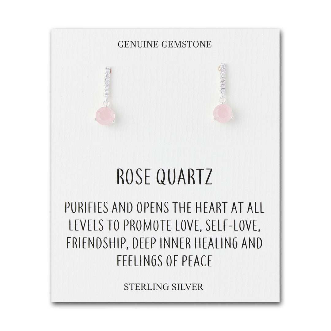 Sterling Silver Rose Quartz Gemstone Drop Earrings with Quote Card - Philip Jones Jewellery