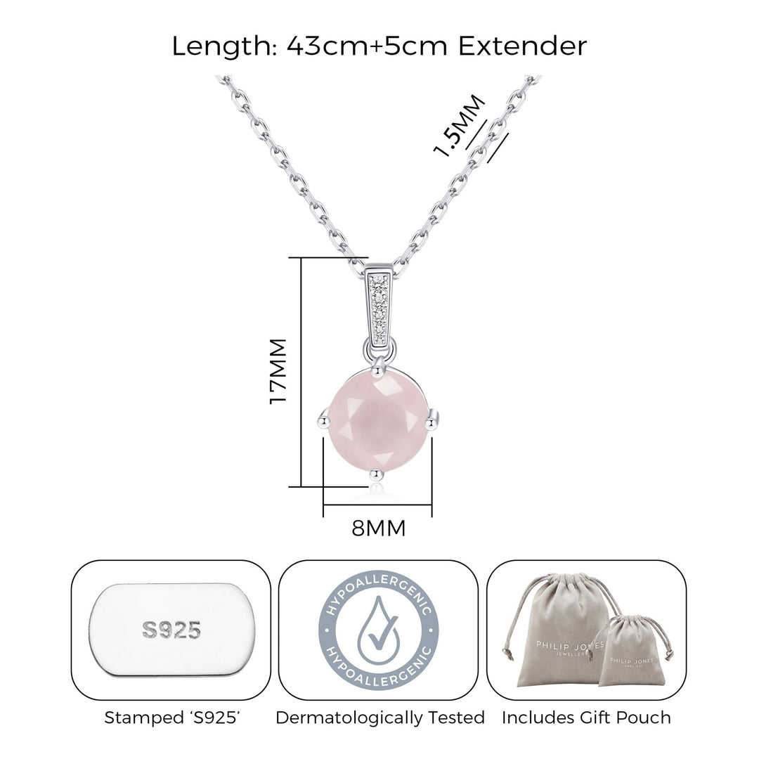Sterling Silver Rose Quartz Gemstone Necklace - Philip Jones Jewellery