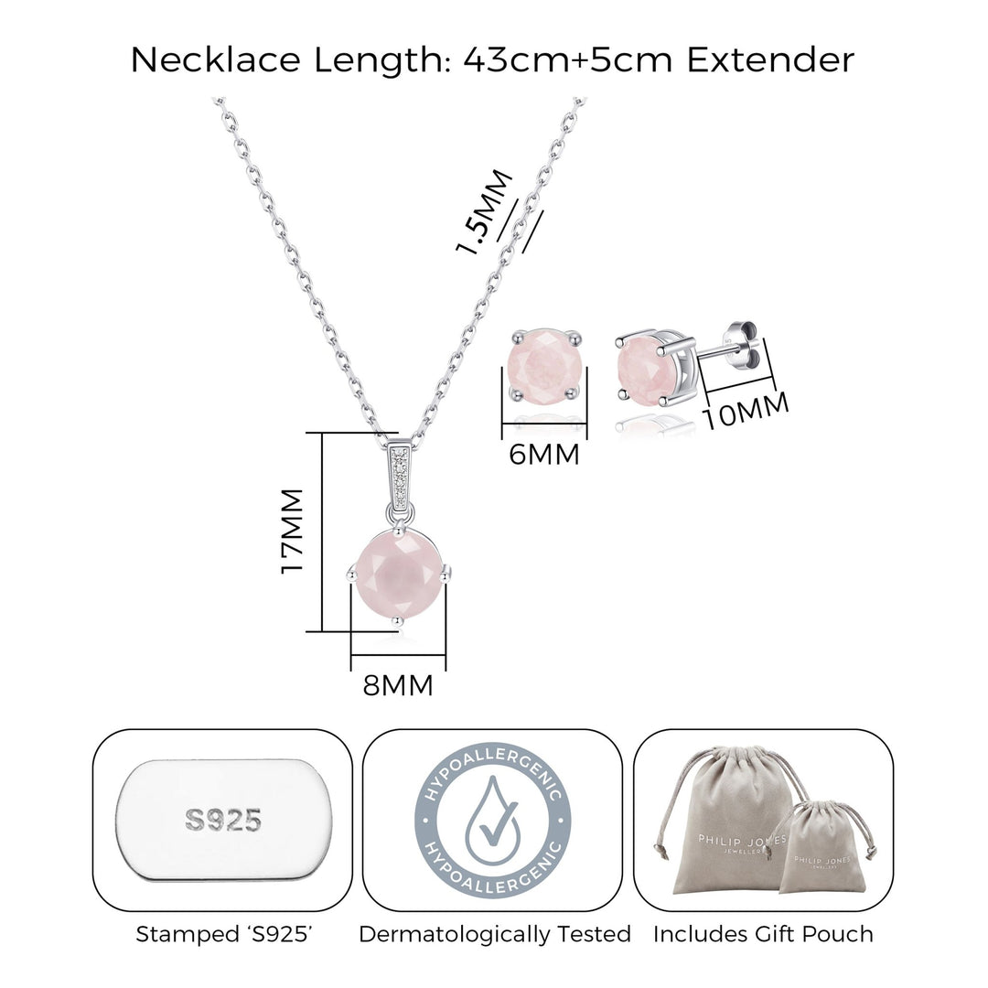 Sterling Silver Rose Quartz Gemstone Set - Philip Jones Jewellery