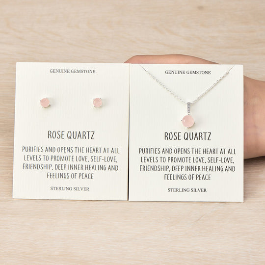 Sterling Silver Rose Quartz Gemstone Set with Quote Card - Philip Jones Jewellery