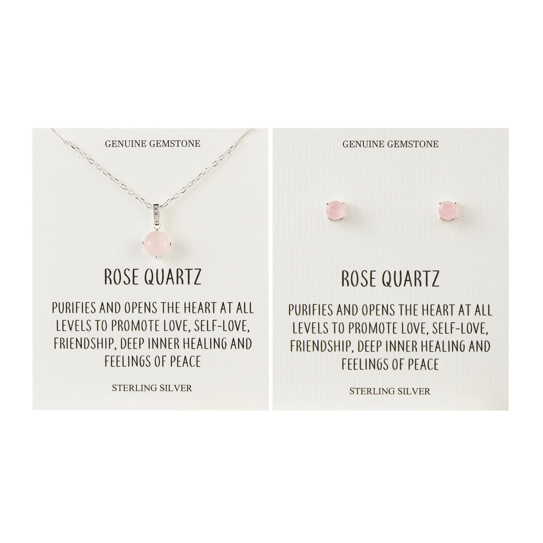 Sterling Silver Rose Quartz Gemstone Set with Quote Card - Philip Jones Jewellery