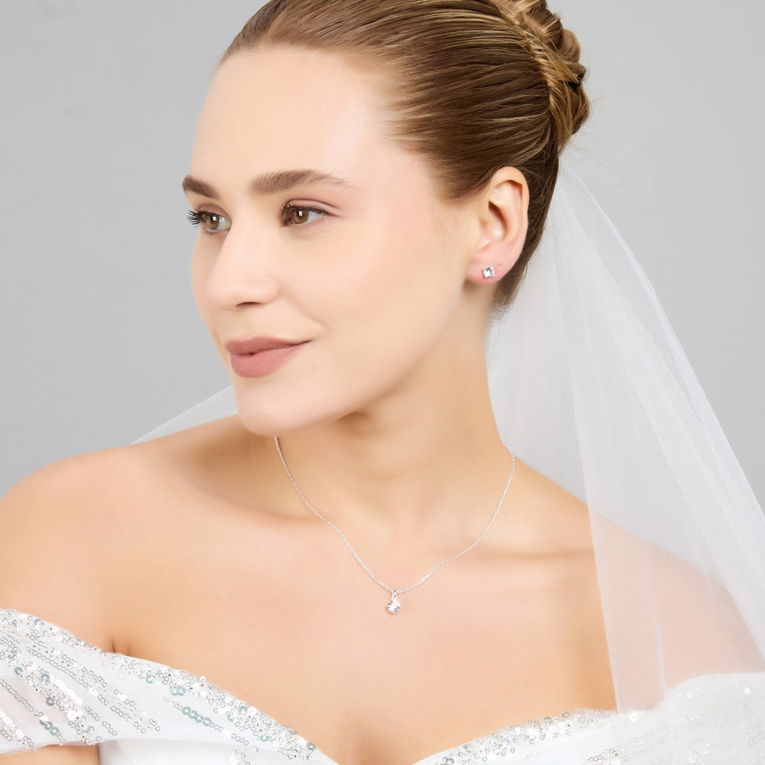 Sterling Silver Round Solitaire Bridal Set Created with Zircondia® Crystals - Philip Jones Jewellery