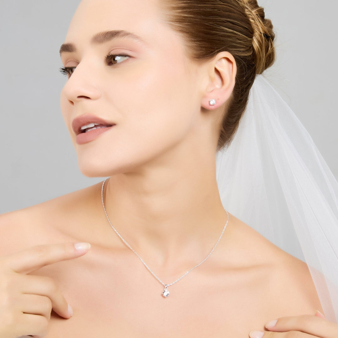 Sterling Silver Round Solitaire Bridal Set Created with Zircondia® Crystals - Philip Jones Jewellery