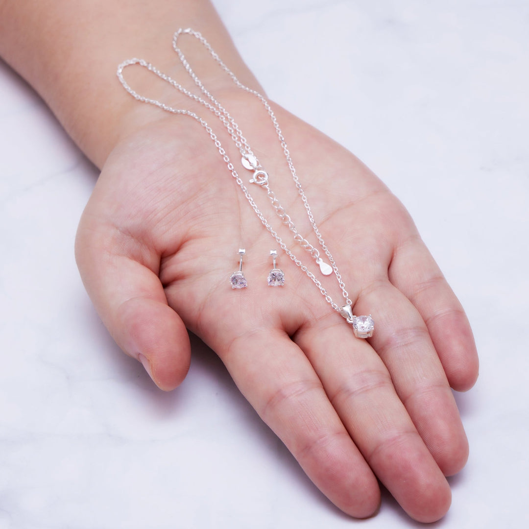 Sterling Silver Round Solitaire Set Created with Zircondia® Crystals - Philip Jones Jewellery