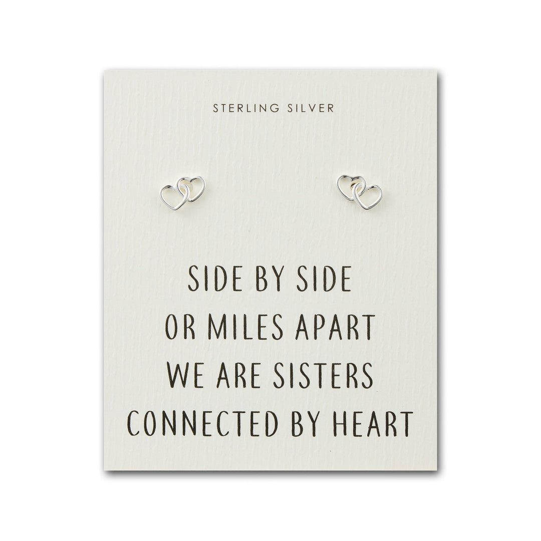 Sterling Silver Sister Heart Link Earrings with Quote Card - Philip Jones Jewellery