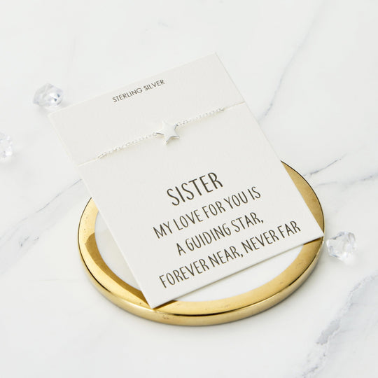 Sterling Silver Sister Quote Star Bracelet - Philip Jones Jewellery