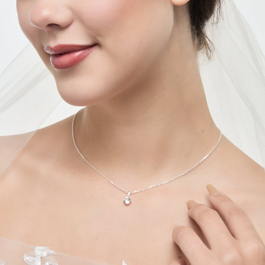 Sterling Silver Solitaire Bridal Necklace Created with Zircondia® Crystals - Philip Jones Jewellery