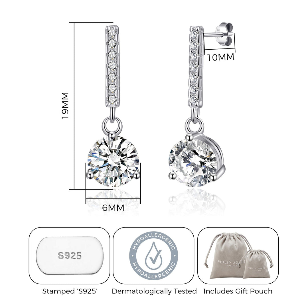 Sterling Silver Solitaire Drop Earrings Created with Zircondia® Crystals - Philip Jones Jewellery