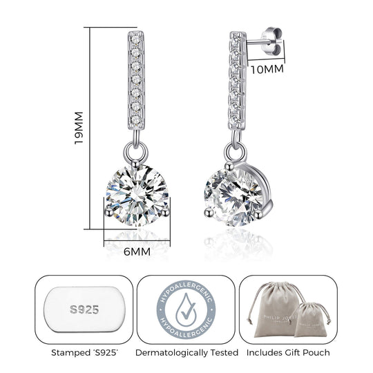 Sterling Silver Solitaire Drop Earrings Created with Zircondia® Crystals - Philip Jones Jewellery