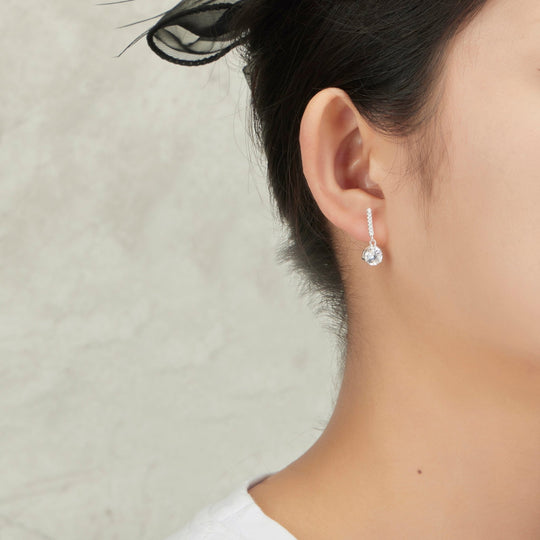 Sterling Silver Solitaire Drop Earrings Created with Zircondia® Crystals - Philip Jones Jewellery