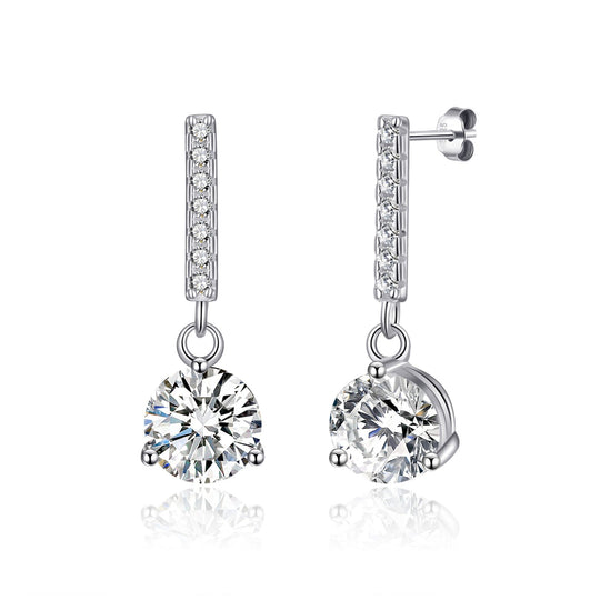 Sterling Silver Solitaire Drop Earrings Created with Zircondia® Crystals - Philip Jones Jewellery