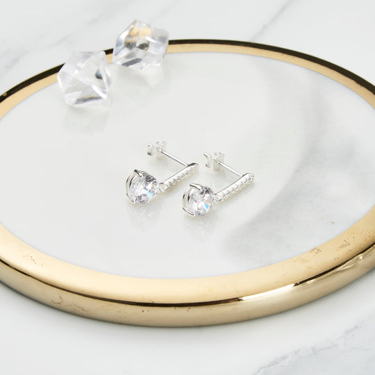 Sterling Silver Solitaire Drop Earrings Created with Zircondia® Crystals - Philip Jones Jewellery