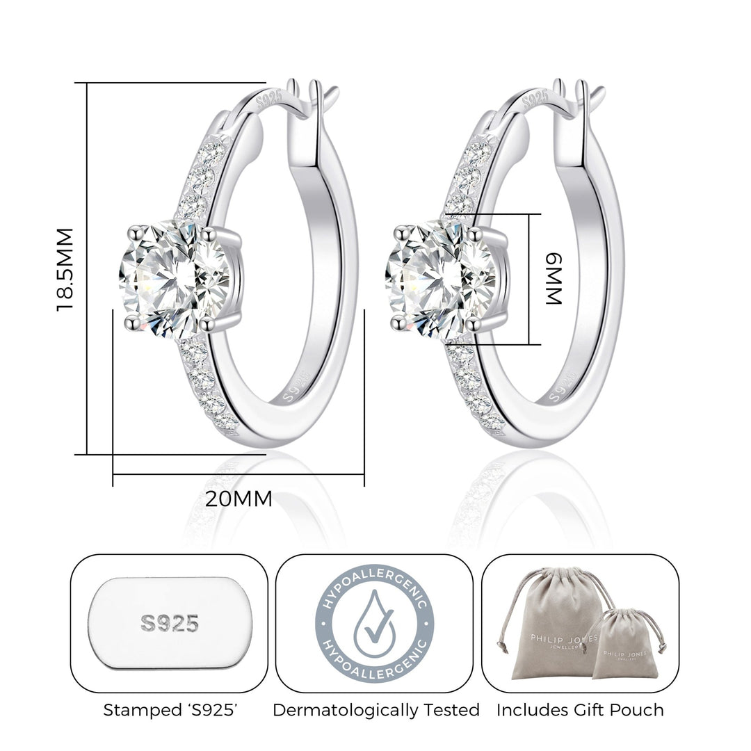 Sterling Silver Solitaire Hoop Earrings Created with Zircondia® Crystals - Philip Jones Jewellery