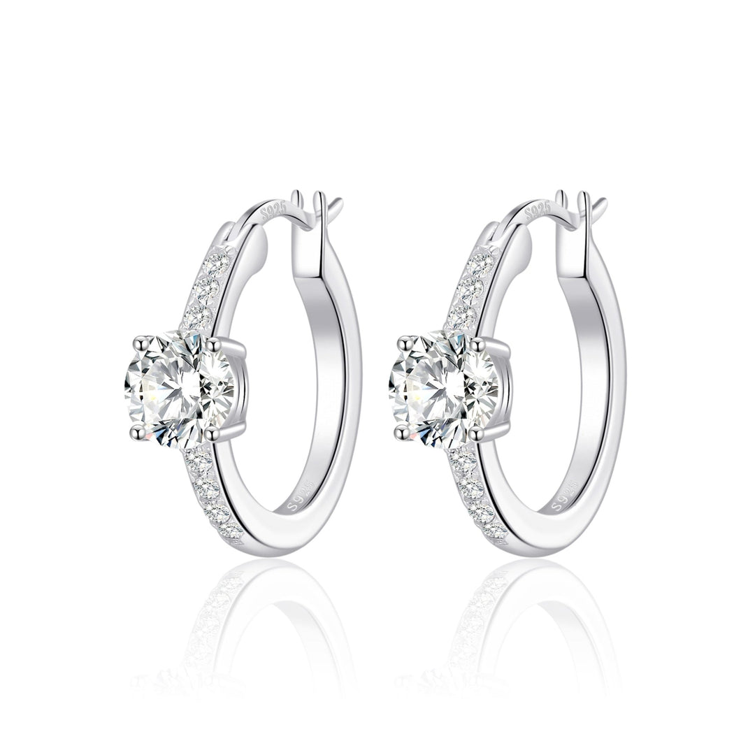 Sterling Silver Solitaire Hoop Earrings Created with Zircondia® Crystals - Philip Jones Jewellery
