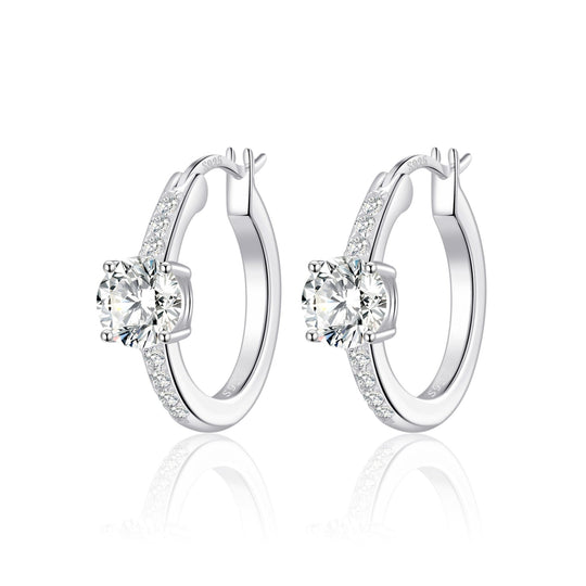 Sterling Silver Solitaire Hoop Earrings Created with Zircondia® Crystals - Philip Jones Jewellery