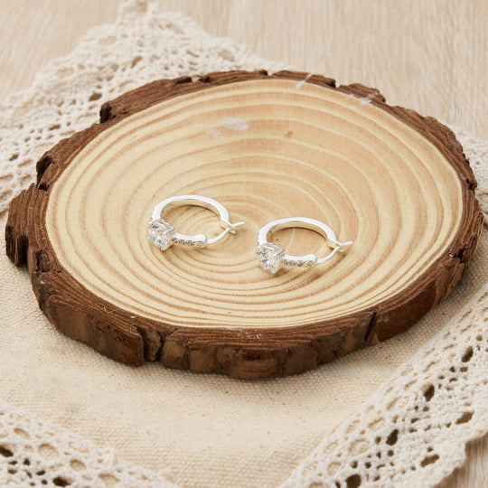Sterling Silver Solitaire Hoop Earrings Created with Zircondia® Crystals - Philip Jones Jewellery