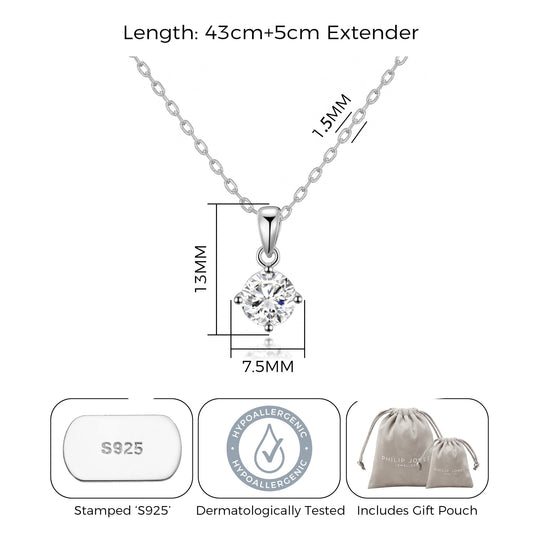 Sterling Silver Solitaire Necklace Created with Zircondia® Crystals - Philip Jones Jewellery