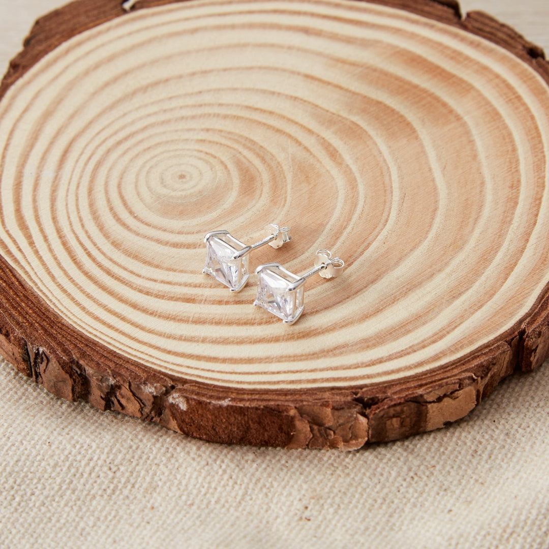 Sterling Silver Square Earrings Created with Zircondia® Crystals - Philip Jones Jewellery