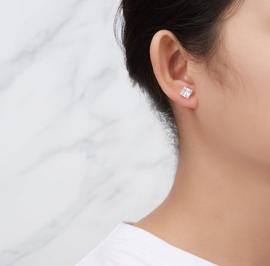 Sterling Silver Square Earrings Created with Zircondia® Crystals - Philip Jones Jewellery
