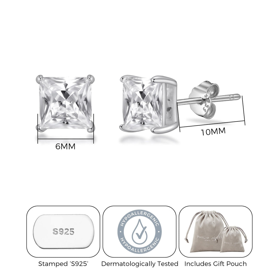Sterling Silver Square Earrings Created with Zircondia® Crystals - Philip Jones Jewellery