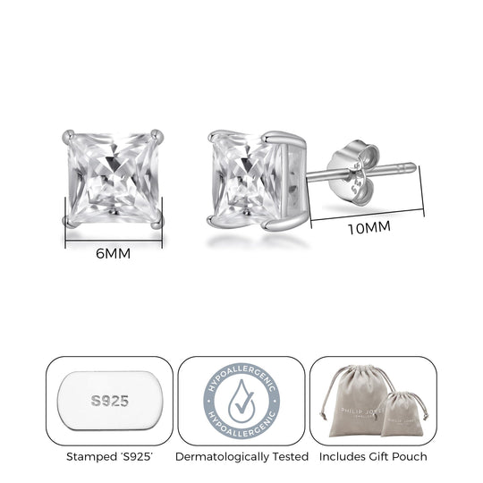 Sterling Silver Square Earrings Created with Zircondia® Crystals - Philip Jones Jewellery