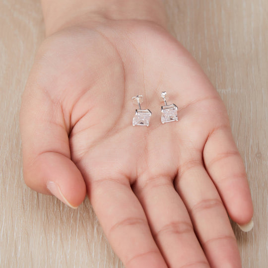 Sterling Silver Square Earrings Created with Zircondia® Crystals - Philip Jones Jewellery