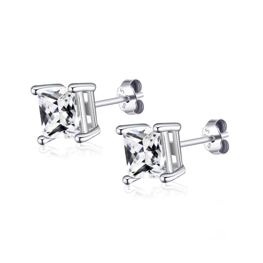 Sterling Silver Square Earrings Created with Zircondia® Crystals - Philip Jones Jewellery