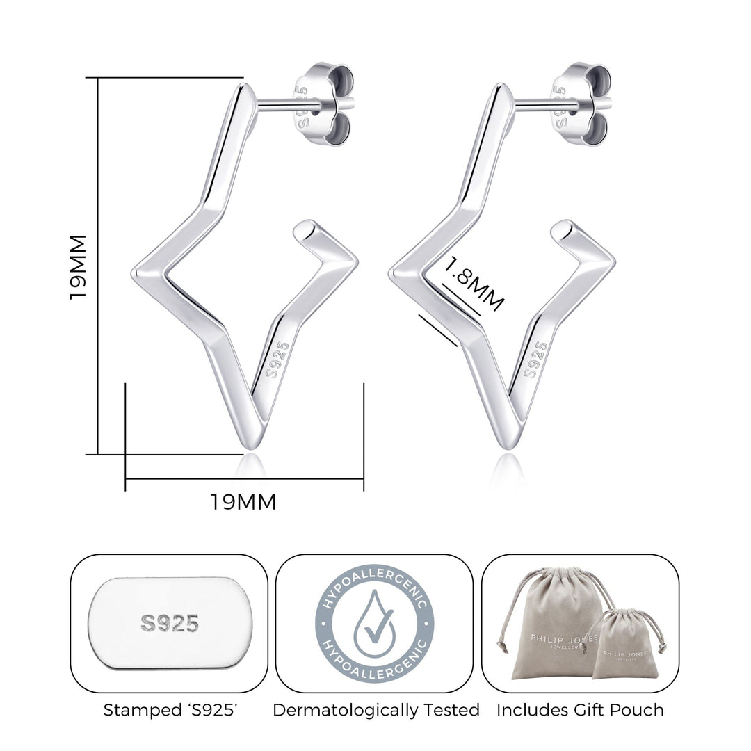 Sterling Silver Star Hoop Earrings - Philip Jones Jewellery