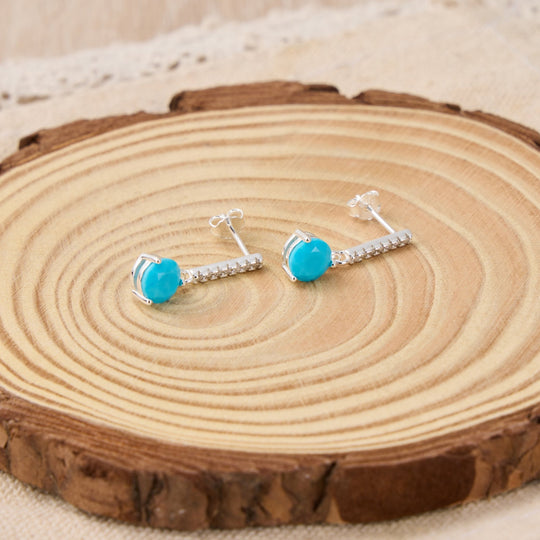 Sterling Silver Synthetic Turquoise Gemstone Drop Earrings - Philip Jones Jewellery