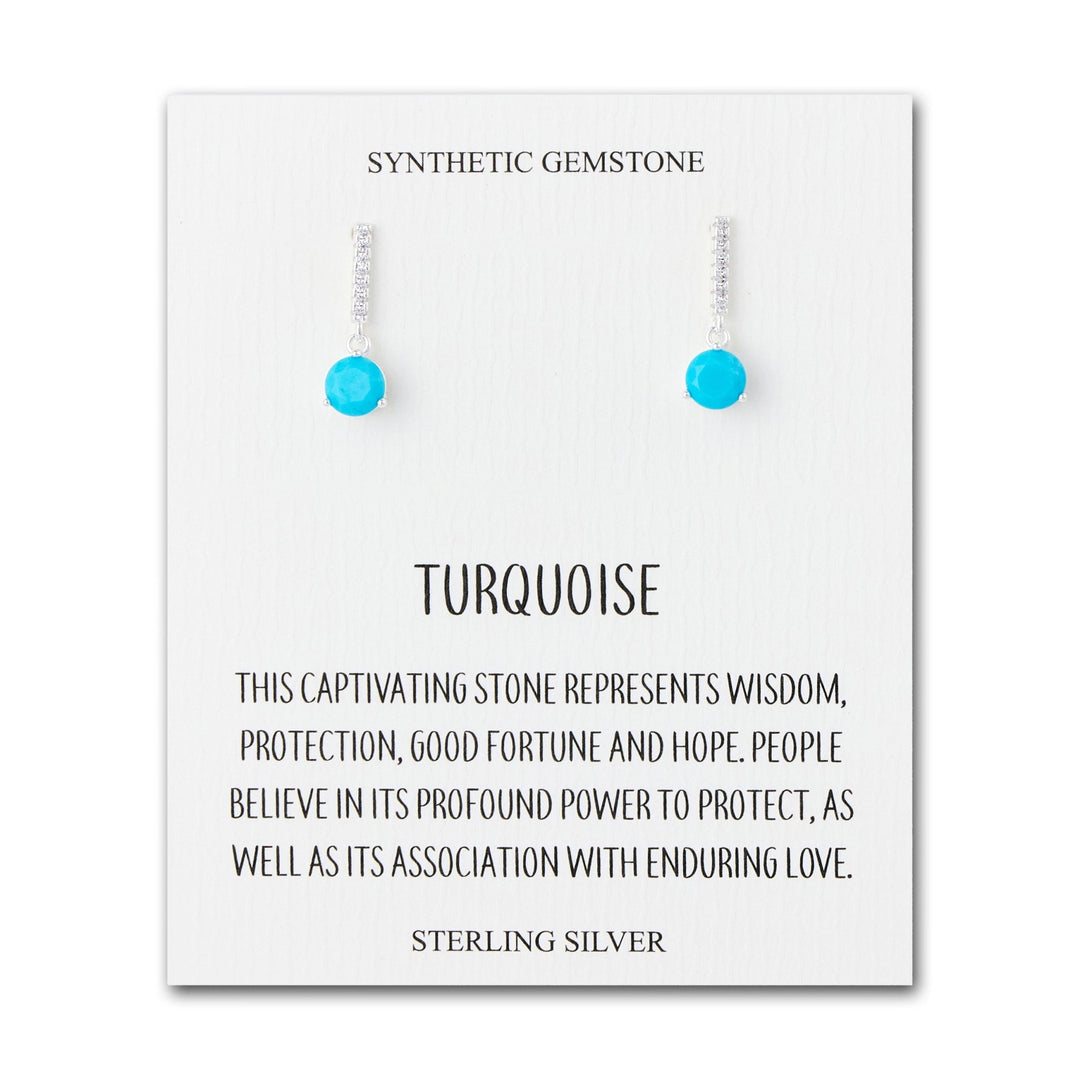 Sterling Silver Synthetic Turquoise Gemstone Drop Earrings with Quote Card - Philip Jones Jewellery