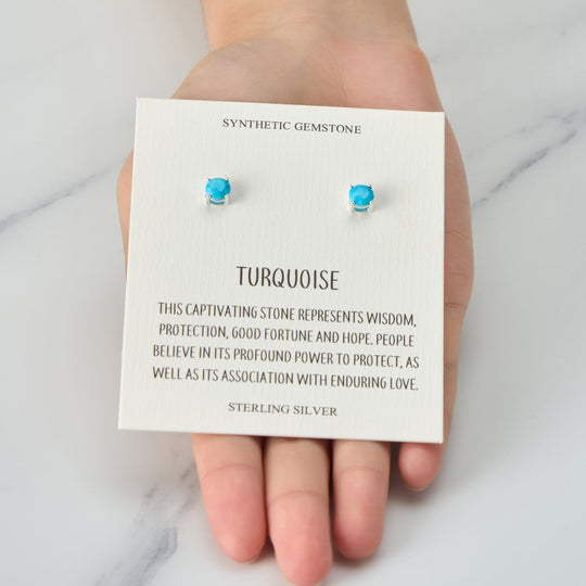 Sterling Silver Synthetic Turquoise Gemstone Earrings with Quote Card - Philip Jones Jewellery