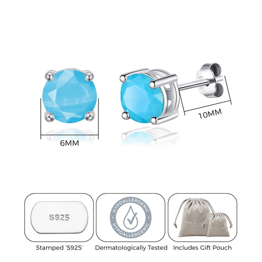 Sterling Silver Synthetic Turquoise Gemstone Earrings with Quote Card - Philip Jones Jewellery