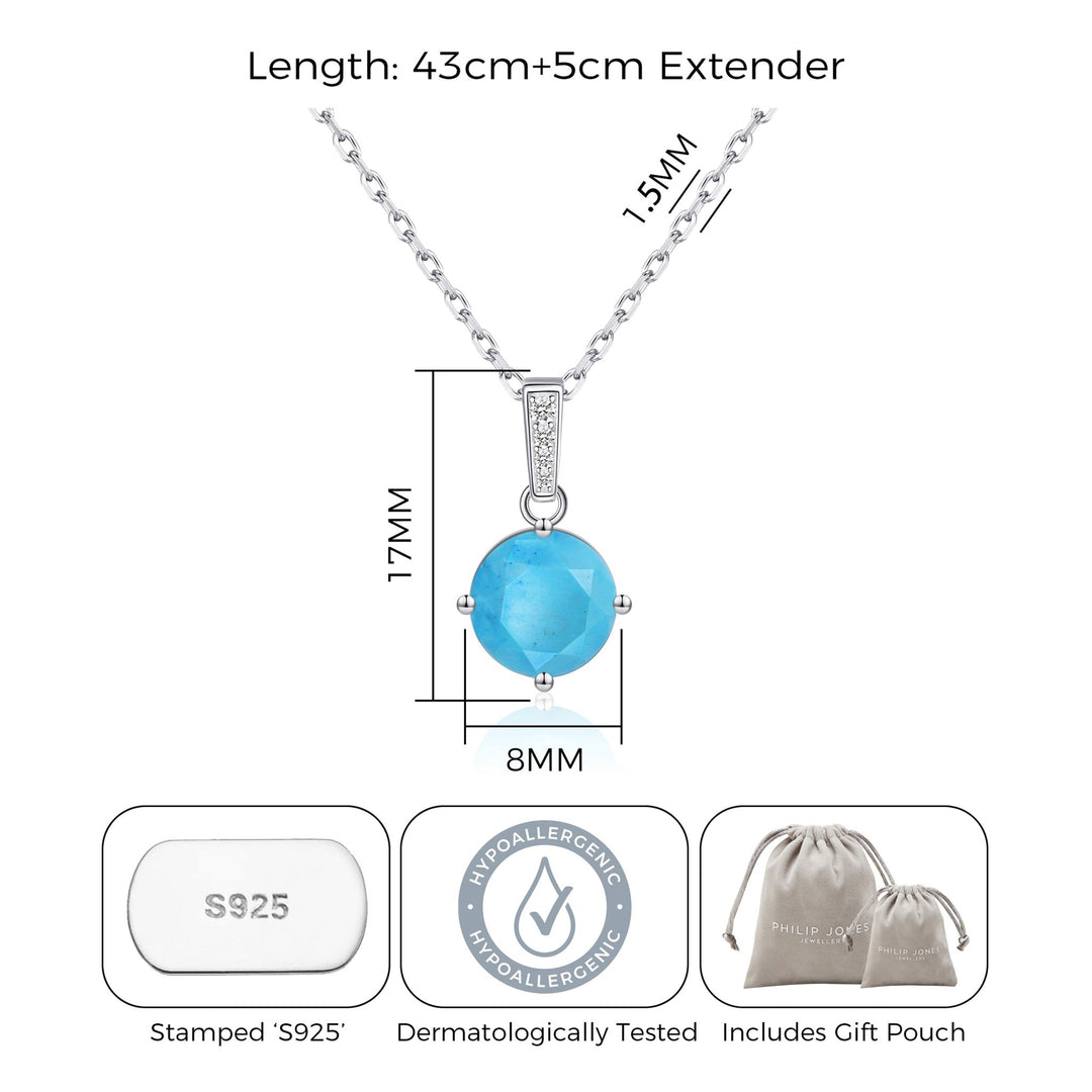 Sterling Silver Synthetic Turquoise Gemstone Necklace - Philip Jones Jewellery