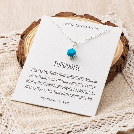 Sterling Silver Synthetic Turquoise Gemstone Necklace with Quote Card - Philip Jones Jewellery