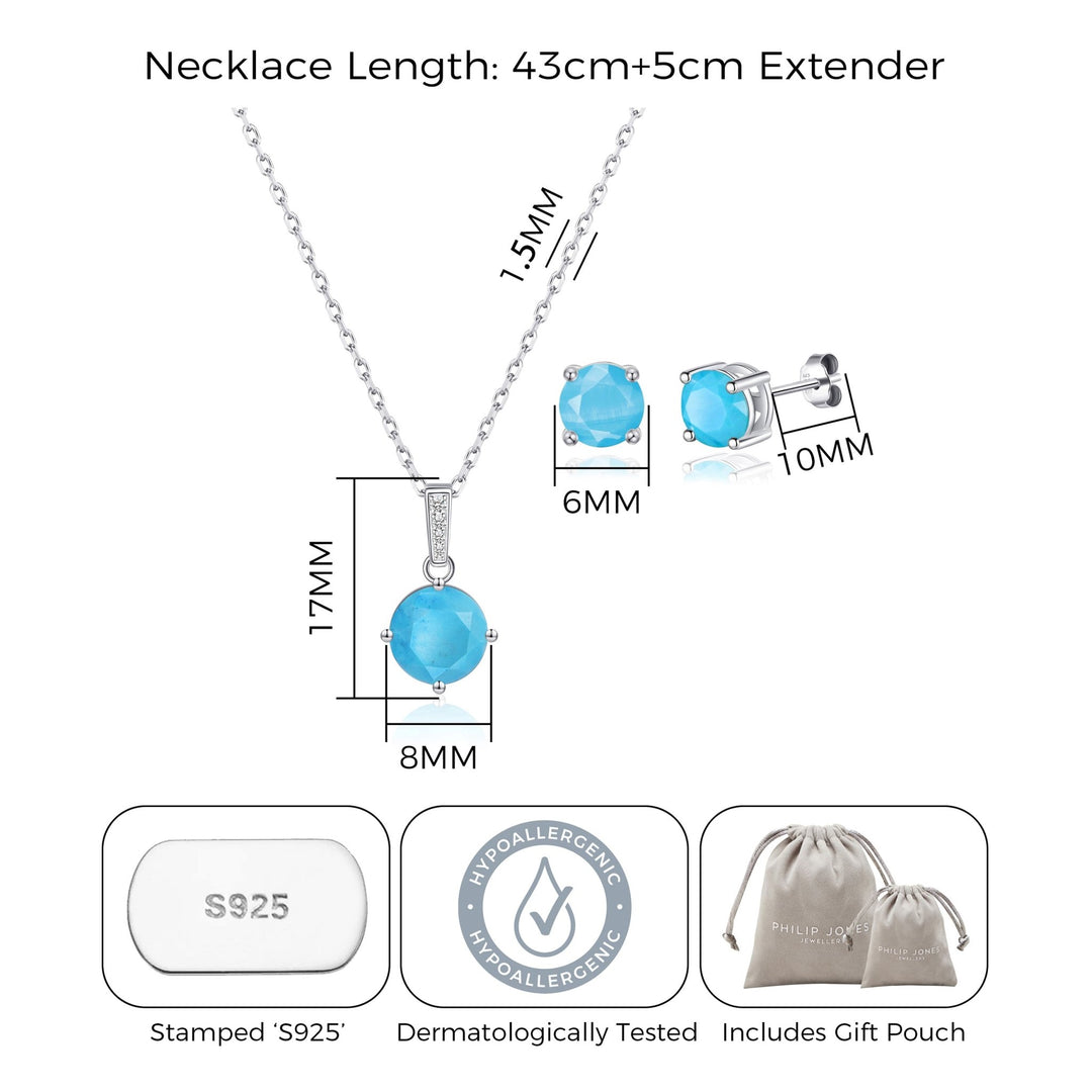 Sterling Silver Synthetic Turquoise Gemstone Set - Philip Jones Jewellery