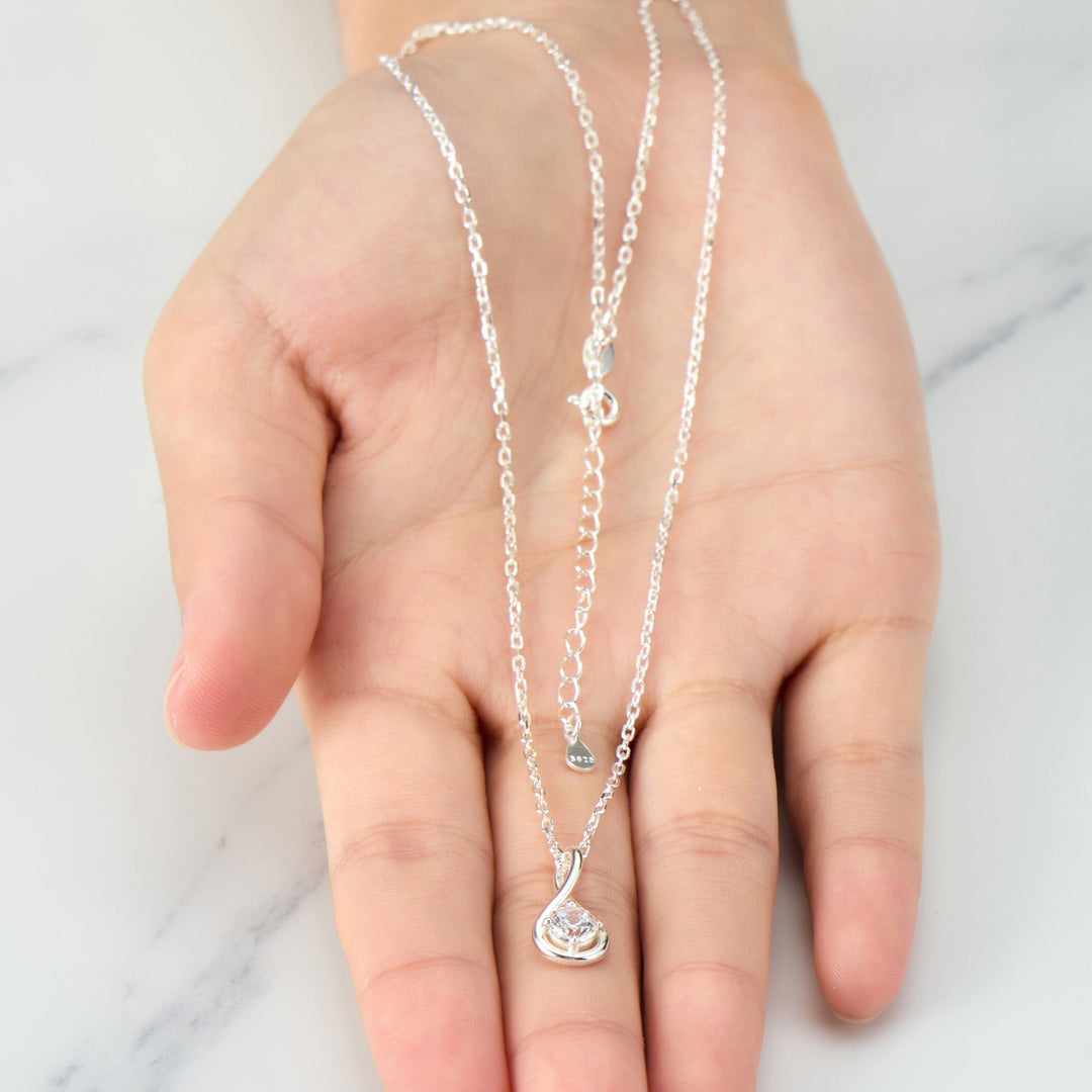 Sterling Silver Teardrop Twist Necklace Created with Zircondia® Crystals - Philip Jones Jewellery