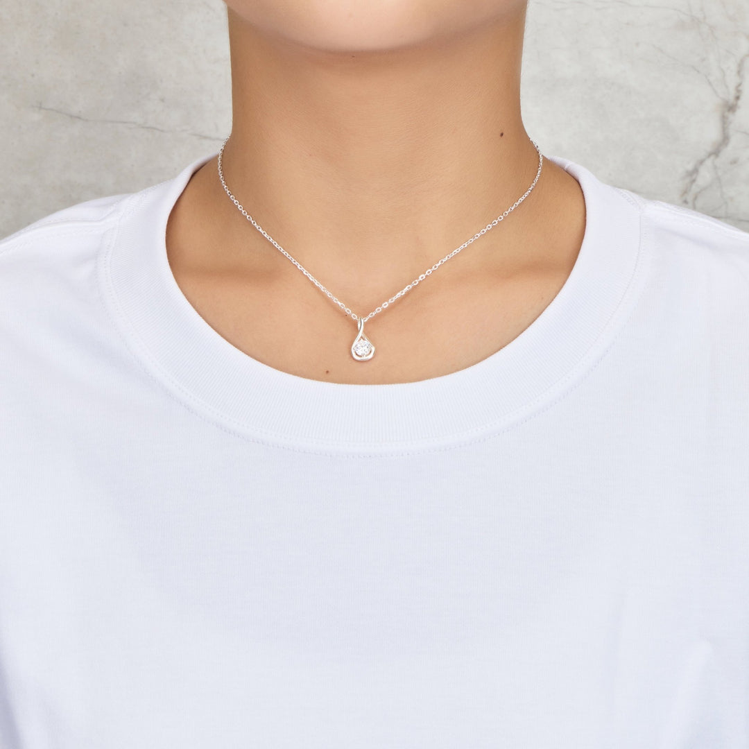 Sterling Silver Teardrop Twist Necklace Created with Zircondia® Crystals - Philip Jones Jewellery