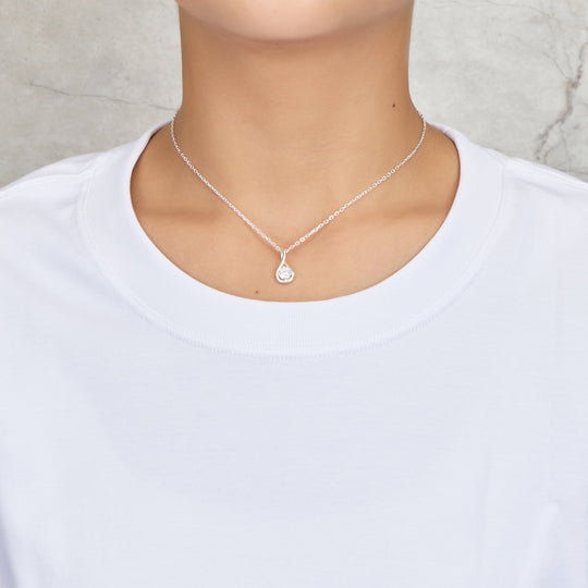 Sterling Silver Teardrop Twist Necklace Created with Zircondia® Crystals - Philip Jones Jewellery