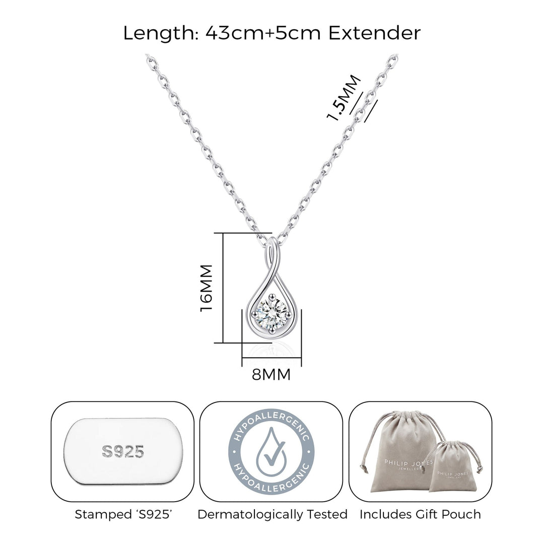 Sterling Silver Teardrop Twist Necklace Created with Zircondia® Crystals - Philip Jones Jewellery