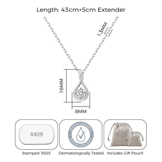 Sterling Silver Teardrop Twist Necklace Created with Zircondia® Crystals - Philip Jones Jewellery