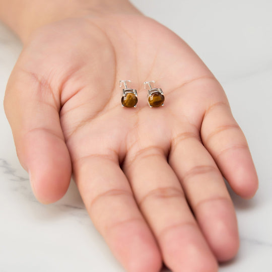Sterling Silver Tigers Eye Gemstone Earrings with Quote Card - Philip Jones Jewellery