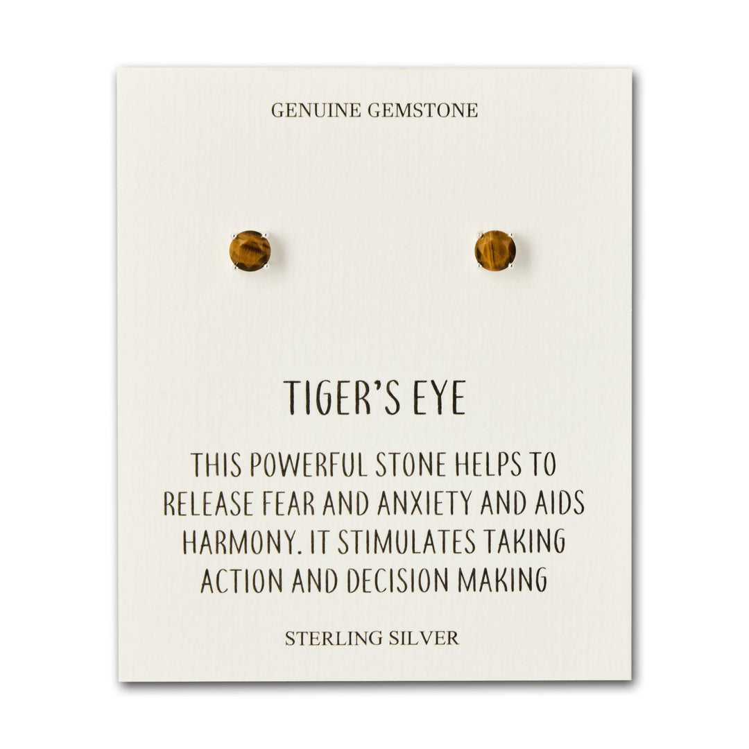 Sterling Silver Tigers Eye Gemstone Earrings with Quote Card - Philip Jones Jewellery
