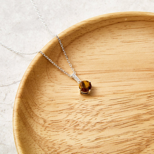 Sterling Silver Tigers Eye Gemstone Necklace with Quote Card - Philip Jones Jewellery