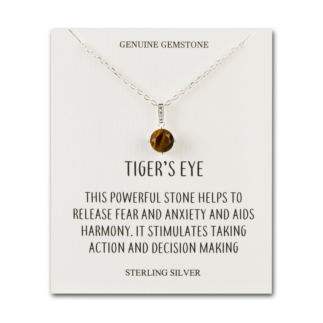 Sterling Silver Tigers Eye Gemstone Necklace with Quote Card - Philip Jones Jewellery