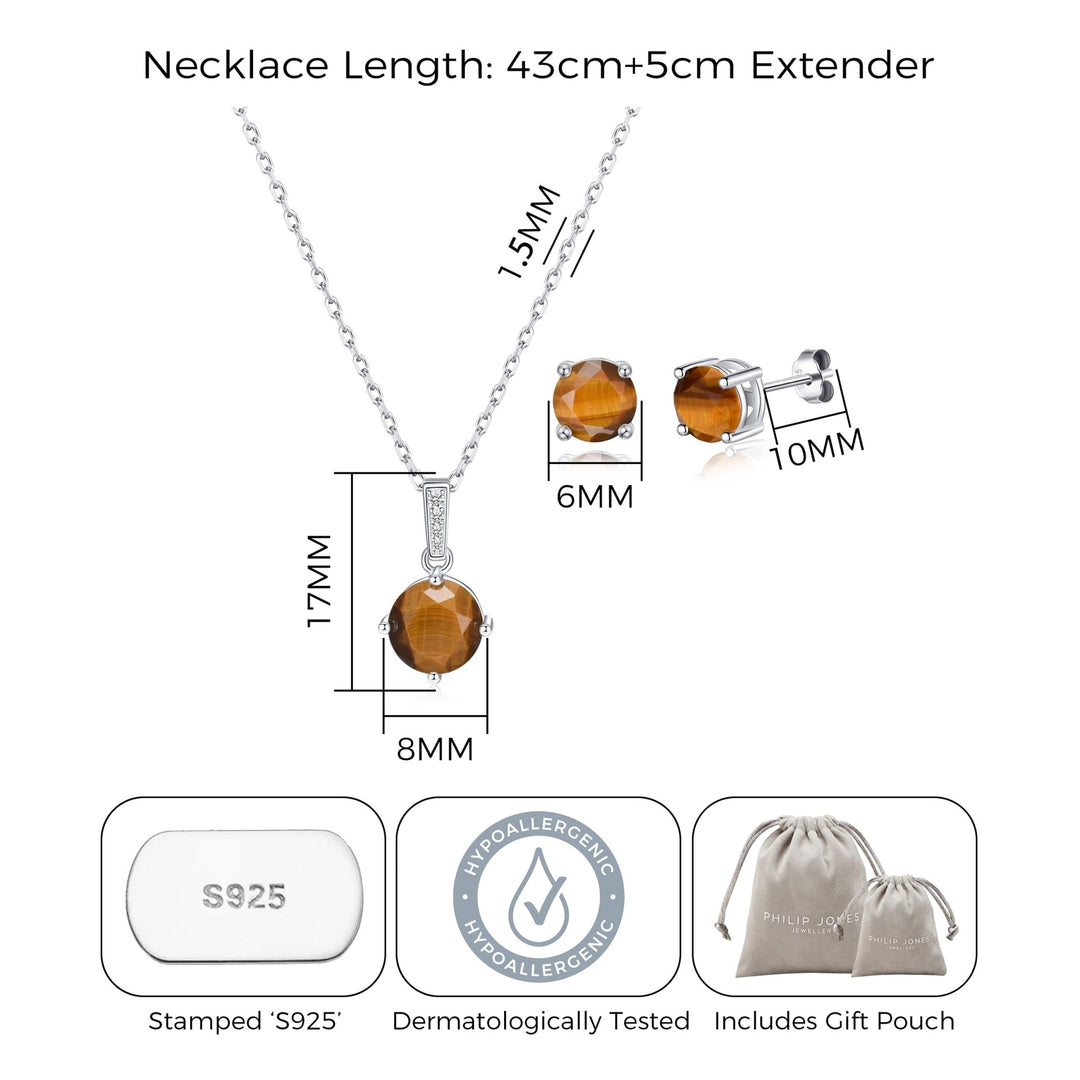 Sterling Silver Tigers Eye Gemstone Set - Philip Jones Jewellery