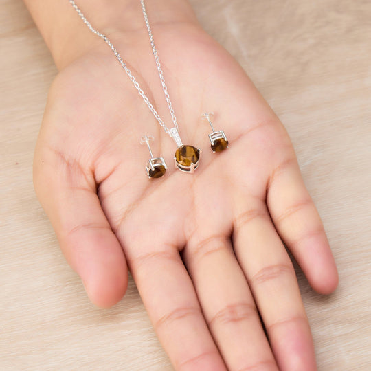 Sterling Silver Tigers Eye Gemstone Set - Philip Jones Jewellery