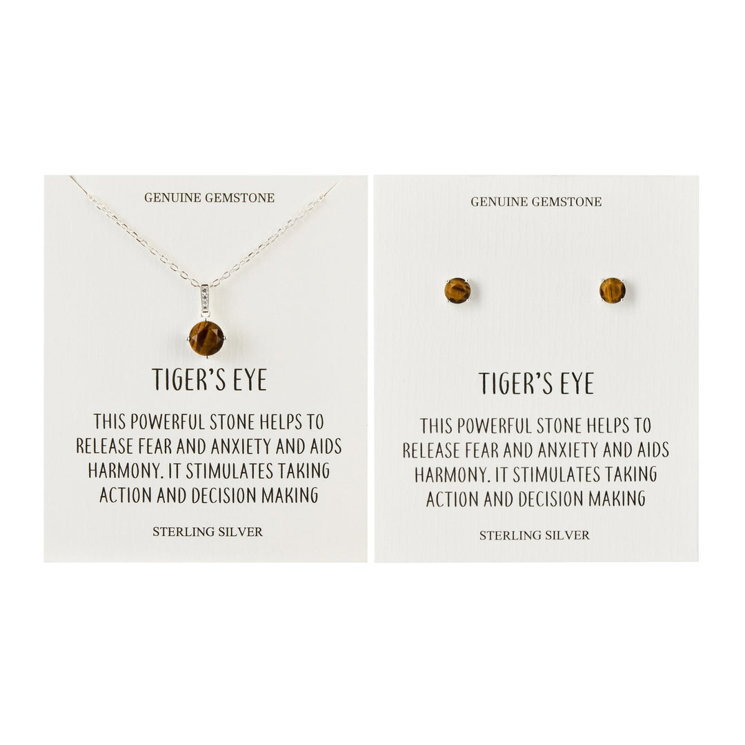 Sterling Silver Tigers Eye Gemstone Set with Quote Card - Philip Jones Jewellery