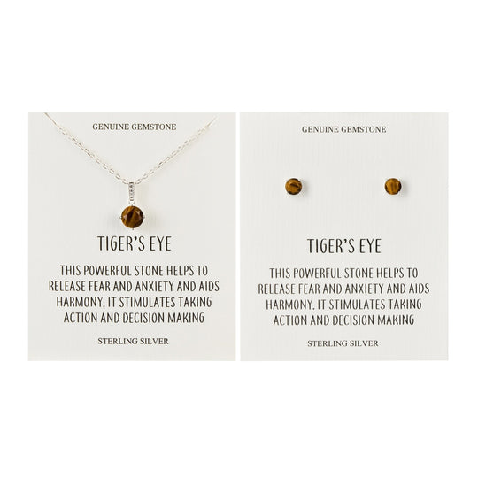 Sterling Silver Tigers Eye Gemstone Set with Quote Card - Philip Jones Jewellery